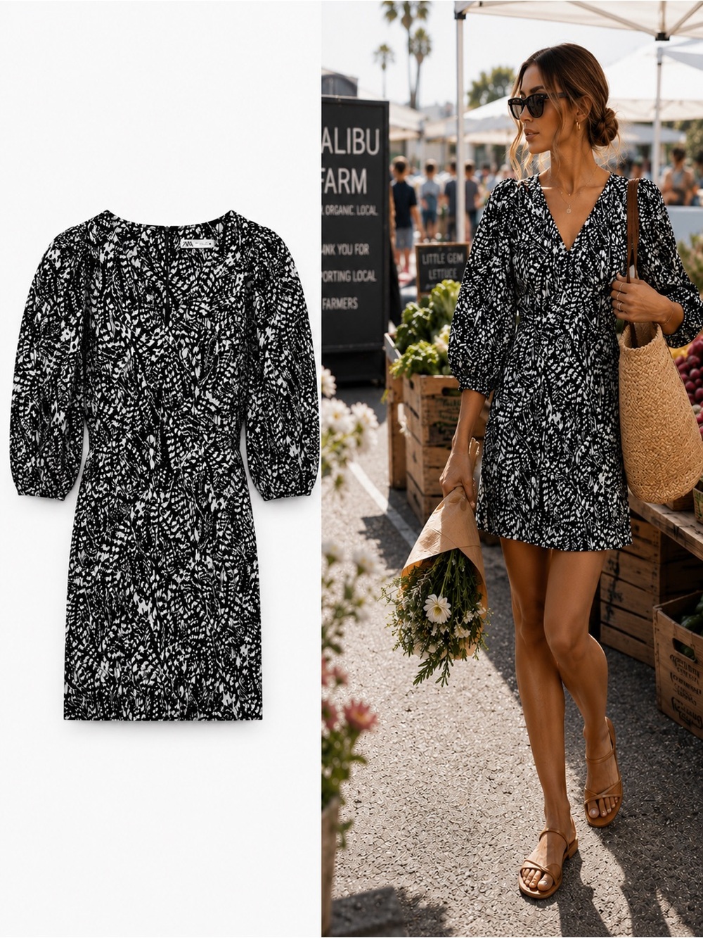 Zara Bloggers Favorite The Kacy Puff Sleeve Printed Mini Dress Medium